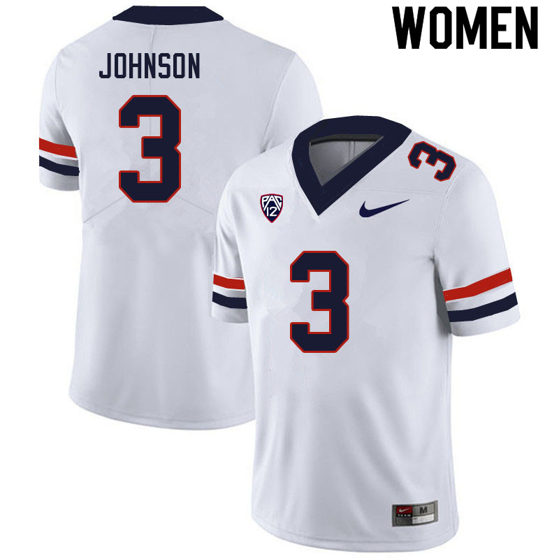 Women #3 Jalen Johnson Arizona Wildcats College Football Jerseys Sale-White - Click Image to Close